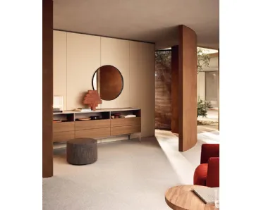 Specchio rotondo Circle con cornice in cuoio nero di Poliform