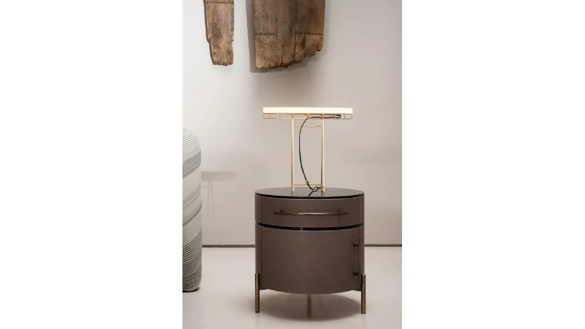 Tavolino Plissé in pelle con top in vetro di Baxter