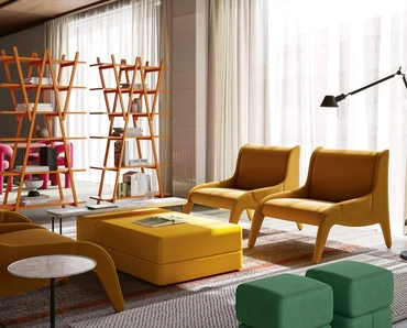 Pouf Soft Corners in tessuto con struttura in legno multistrato di Cassina