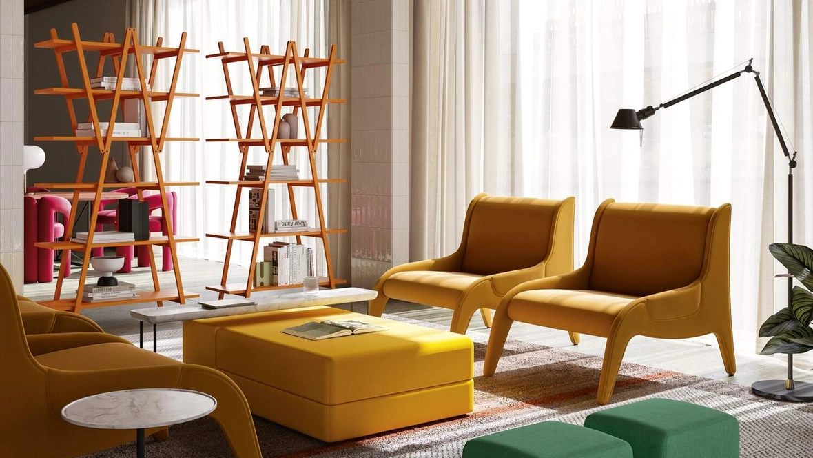 Pouf Soft Corners in tessuto con struttura in legno multistrato di Cassina
