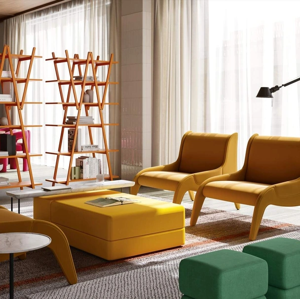 Pouf Soft Corners in tessuto con struttura in legno multistrato di Cassina