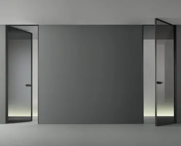 Porta per interni a battente Zen in Vetro Grigio trasparente con struttura in metallo finitura Brown di Rimadesio