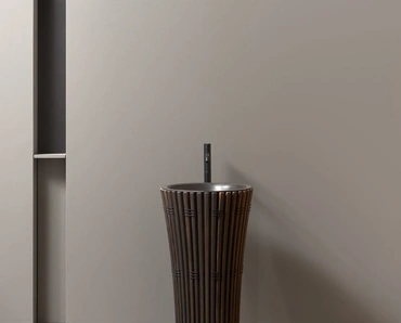 Lavabo freestanding AMDL Circle Ramses in Frassino Moka e Bronzo patinato scuro di Antoniolupi