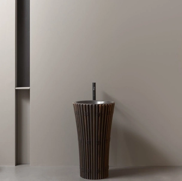 Lavabo freestanding AMDL Circle Ramses in Frassino Moka e Bronzo patinato scuro di Antoniolupi