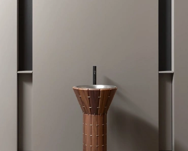 Lavabo freestanding AMDL Circle Teti in Noce Canaletto e Acciaio Inox di Antoniolupi