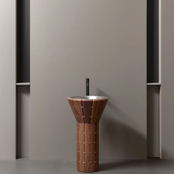 Lavabo freestanding AMDL Circle Teti in Noce Canaletto e Acciaio Inox di Antoniolupi