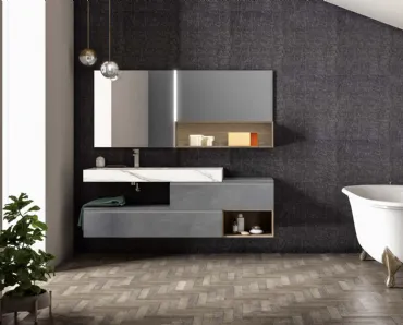 Mobile da Bagno sospeso in laccato metallico piombo Lapis 05 di Birex