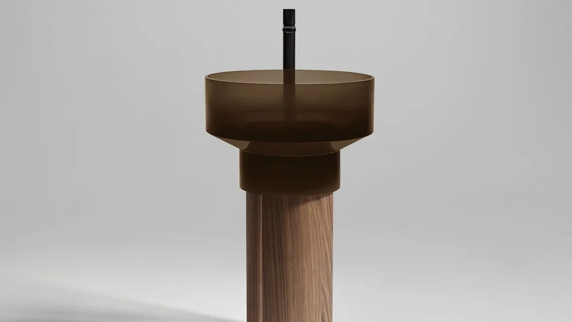 Lavabo a colonna Borghi in vetro e legno di Antoniolupi