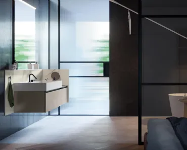 Mobile da Bagno sospeso Deep 01 in laccato metallico nichel di Birex