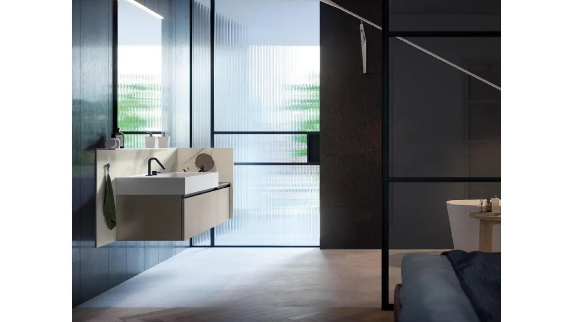 Mobile da Bagno sospeso Deep 01 in laccato metallico nichel di Birex