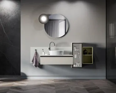 Mobile da Bagno sospeso Deep 06 in laccato effetto cemento perla di Birex