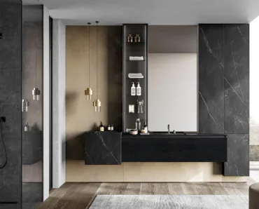 Mobile da Bagno sospeso Facto 08 in essenza rovere carbone e gres di Birex