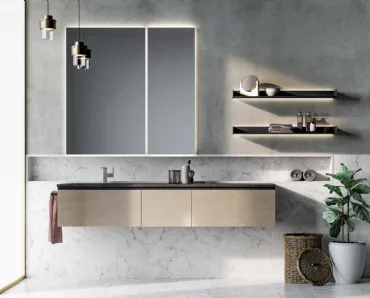 Mobile da Bagno sospeso Gola Up 07 in laccato metallico nichel di Birex