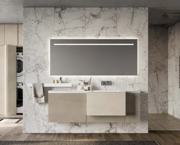 Mobile da Bagno sospeso in materico perla e argilla Lapis 07 di Birex