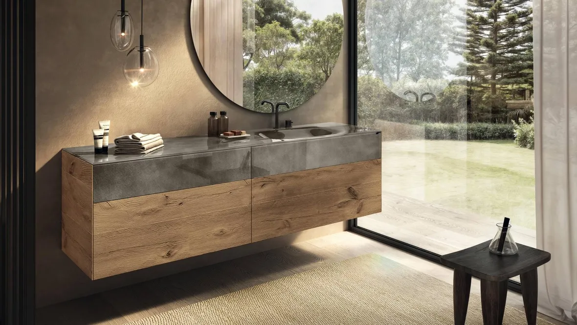 Lavabo integrato in vetro 36e8 di Lago