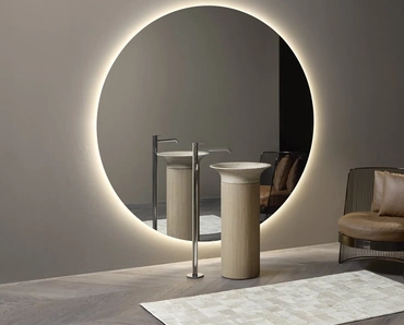 Lavabo freestanding Lilium in marmo con colonna in legno di Antoniolupi