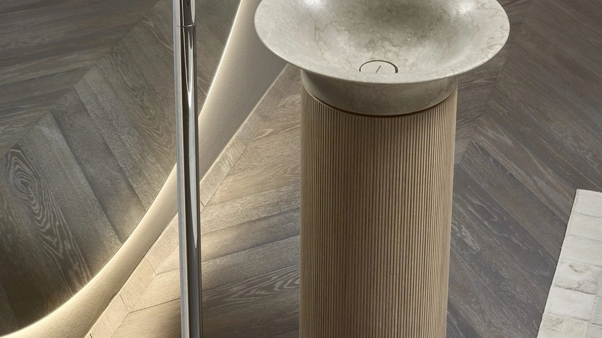 Lavabo freestanding Lilium in marmo con colonna in legno di Antoniolupi