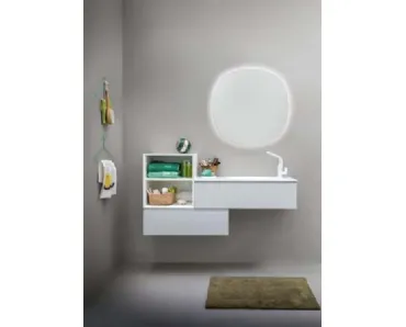 Mobile da bagno sospeso in laccato bianco opaco e top in Corian Memento 04 di Birex