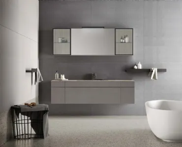 Mobile da Bagno Sidéro 06 in laccato effetto cemento grafite di Birex