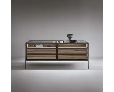 Comò Alambra in noce e vetro di Rimadesio