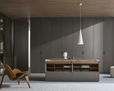 Cassettiera bifacciale Altair in laccato opaco e Olmo di Rimadesio