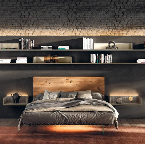 Letto Air 1521 con testiera in legno di Lago