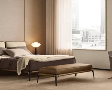 Letto con testiera in tessuto e pelle Park1 di Poliform