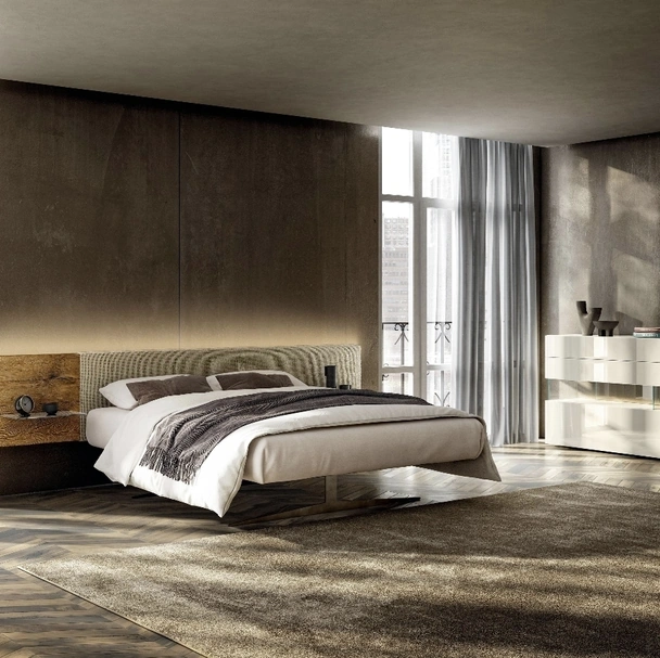 Letto con testiera in legno Steel 1717 di Lago