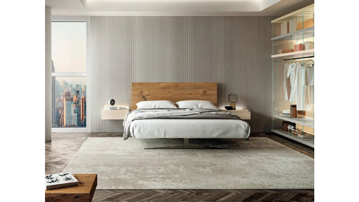 Letto con testiera in legno e base in acciaio Steel 1721 di Lago