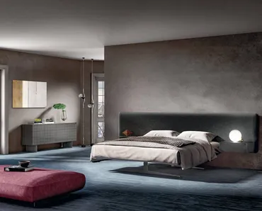 Letto Steel 1747 con testiera in velluto imbottito di Lago