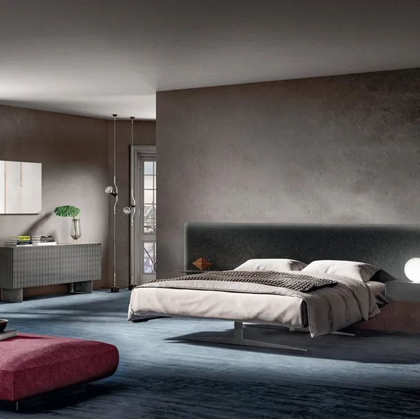 Letto Steel 1747 con testiera in velluto imbottito di Lago