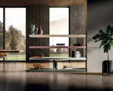 Libreria divisoria colorata Air 0557 in laccato e vetro di Lago