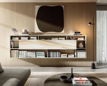 Mobile sospeso Home Office 1215 in laccato e vetro di Lago