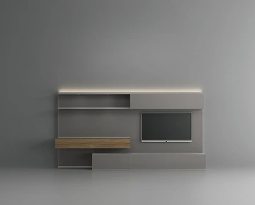 Parete Attrezzata Abacus Grigio Artico in vetro e noce di Rimadesio