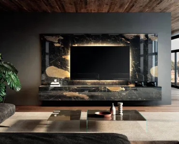 Parete Attrezzata in vetro effetto marmo Materia 2159 di Lago