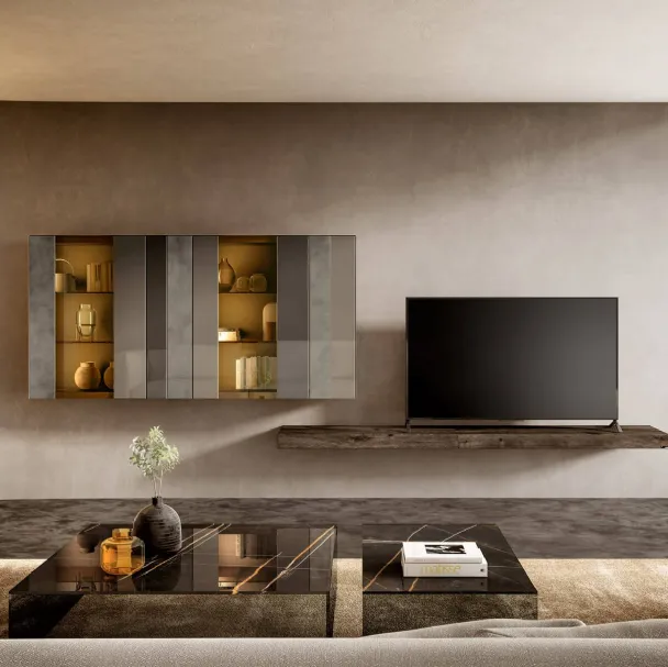 Vetrinetta A Parete VMBR2T-TR-RSB – In Vetro Temperato Con Base In Legno Rovere E Finiture Oro