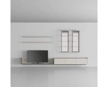 Parete Attrezzata sospesa Self Plan in vetro Avorio opaco di Rimadesio