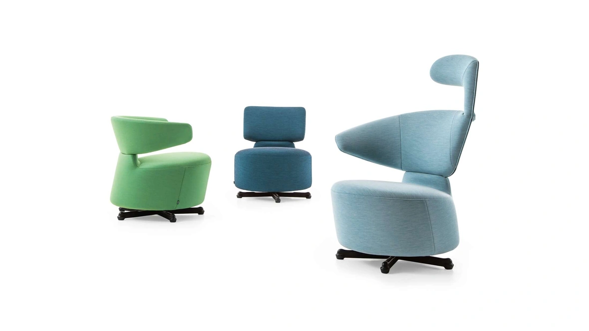 Poltroncine di design Aki-Biki-Canta dalla forma dinamica e confortevole in tessuto di Cassina