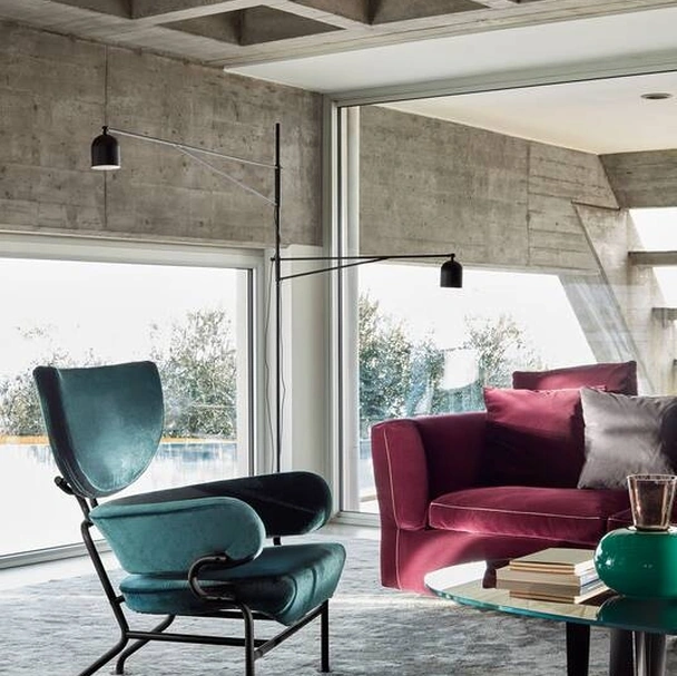 Poltrona di design Tre Pezzi in tessuto con struttura in tubolare di acciaio di Cassina