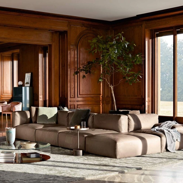 Divano modulare componibile imbottito e rivestito in pelle Mex Cube di Cassina