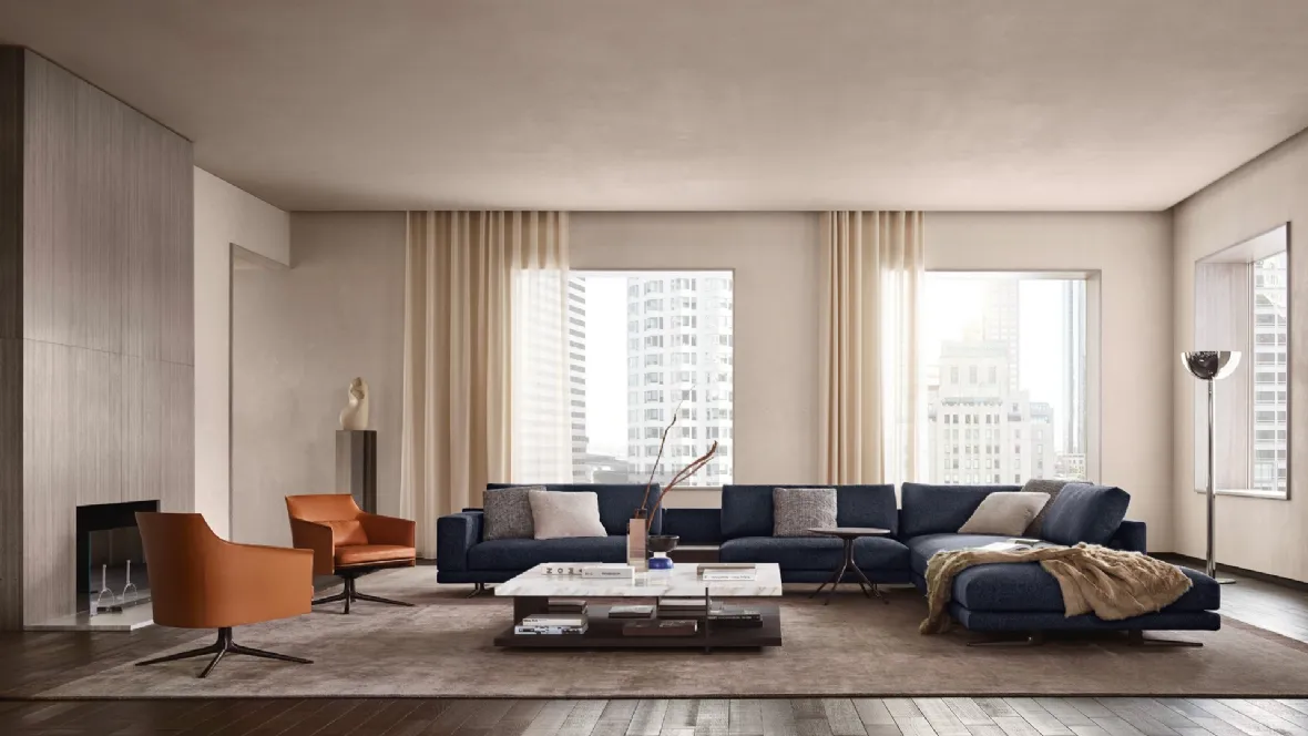 Divano angolare con penisola Mondrian in tessuto di Poliform