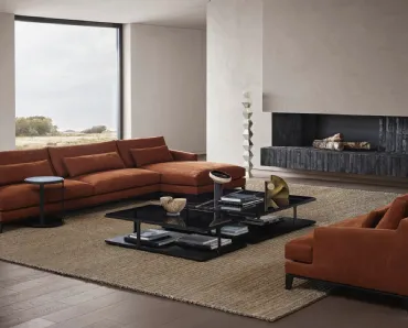 Salotto in pelle con penisola Bellport di Poliform