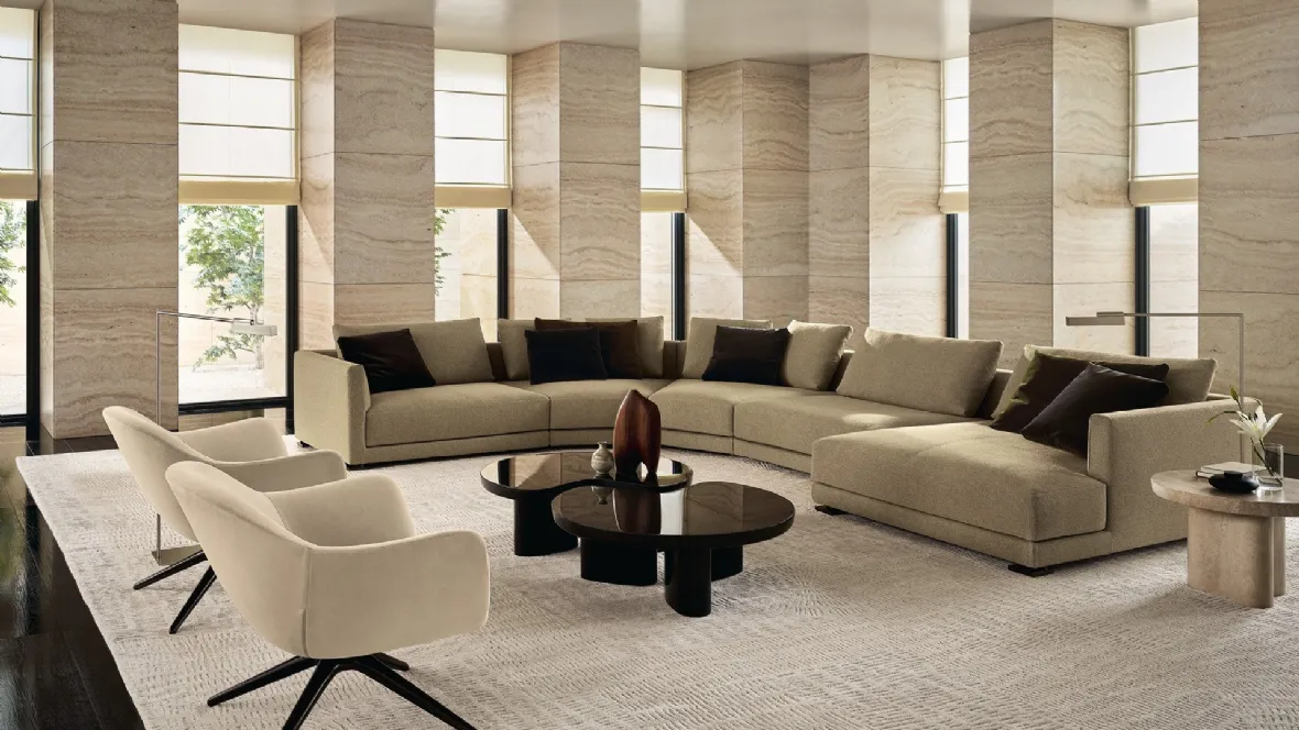 Divano angolare Bristol in tessuto con penisola di Poliform