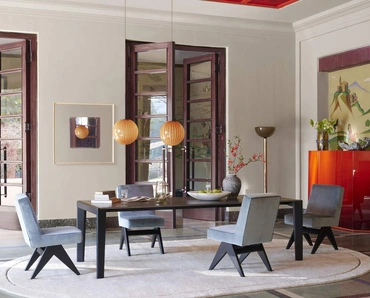 Sedia di design Committee in tessuto imbottito e legno massello di rovere tinto nero di Cassina