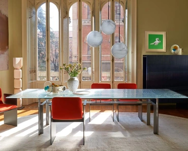 Tavolo con top in vetro increspato Doge Laguna di Cassina