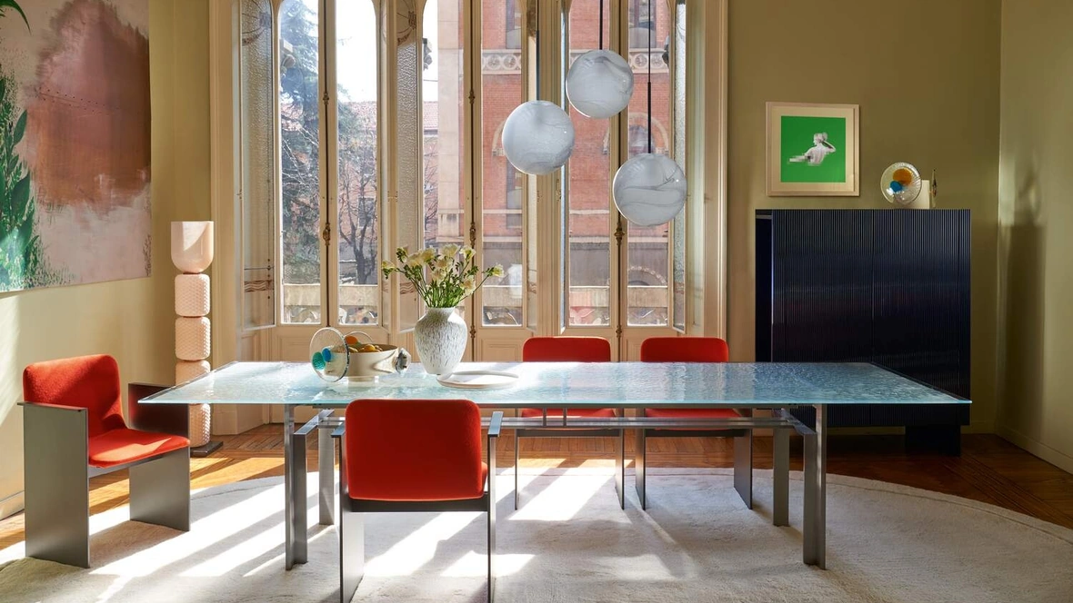 Tavolo con top in vetro increspato Doge Laguna di Cassina