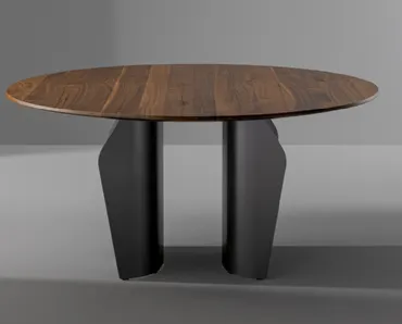 Tavolo rotondo Flame Wood con top in legno e base in metallo di Bonaldo
