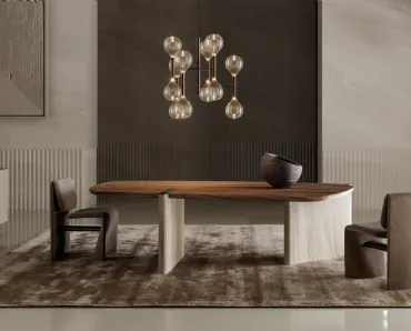 Tavolo Flatiron con top in legno e base in marmo di Bonaldo