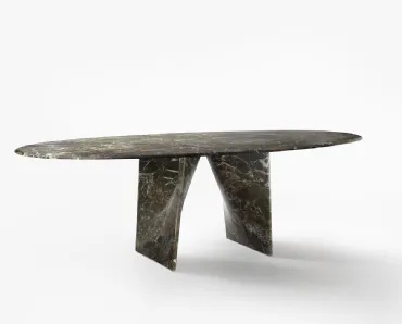 Tavolo Lambda in marmo Verde Lepanto di Rimadesio