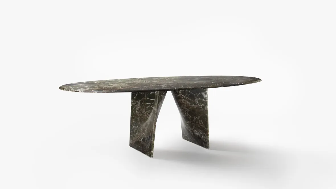 Tavolo Lambda in marmo Verde Lepanto di Rimadesio